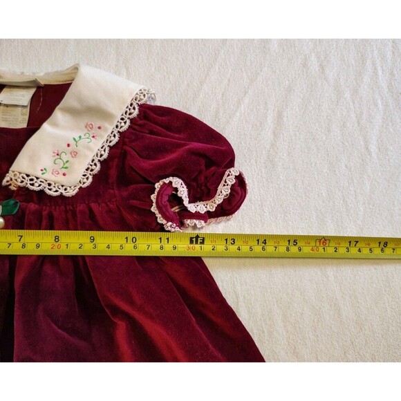 Vtg b.t. Kids Dress Cottagecore Prairie 90s 80s Lace Floral Velvet Size 9-12 Mo - Picture 10 of 12